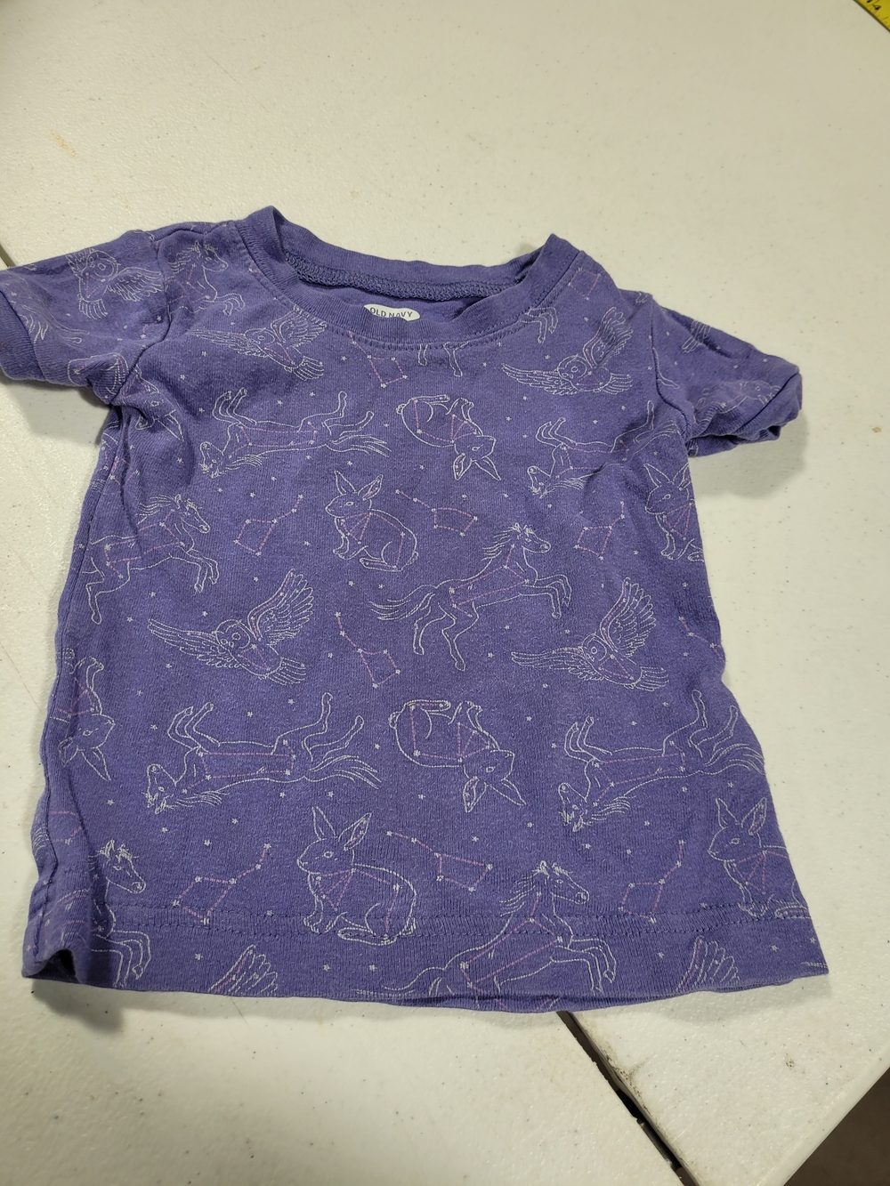 Old Navy Purple Short Sleeve Tee with Woodland & Mythical Animal Line Art
